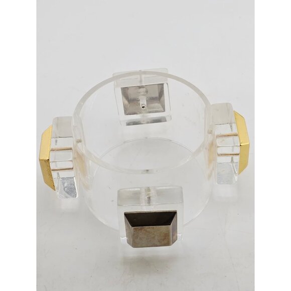 Rare Unsigned Julie Rubano Wide Lucite Cuff Bracelet With 2 Raised Metal Squares - Picture 4 of 7